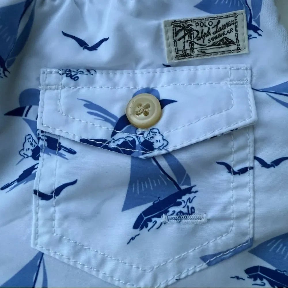 Polo Ralph Lauren Baby Swim Trunks – Sailboat Print Blue White 9M NWT
